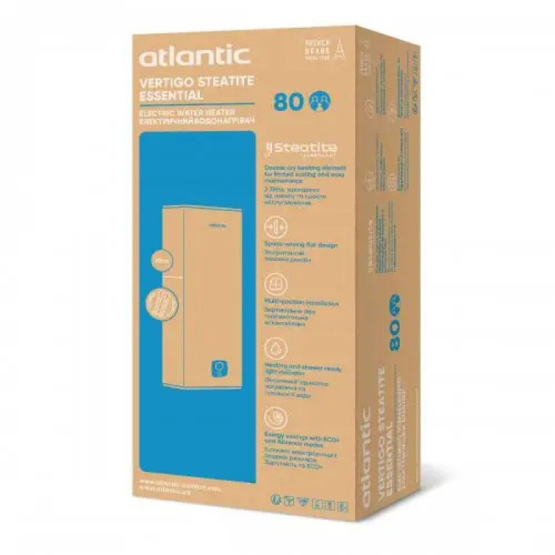 Водонагрівач побутовий електричний Atlantic Vertigo Steatite Essential 80 MP-065 2F 220G (1500W)