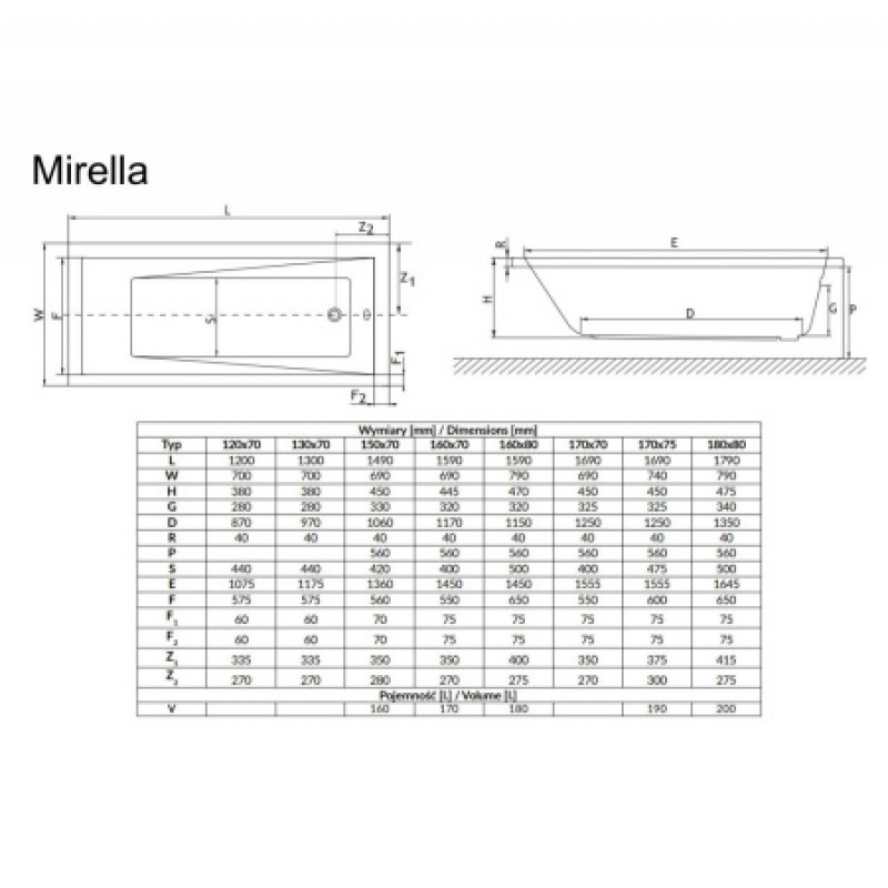 Ванна акриловая RADAWAY MIRELLA 150x70 WA1-48-150×070
