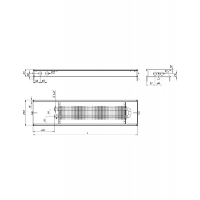 Внутрішньопідлоговий конвектор CARRERA M (Inox) 230/1000/65