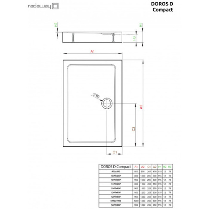 Душовий піддон RADAWAY Doros D Compact 1000х800х115 SDRD1080-05