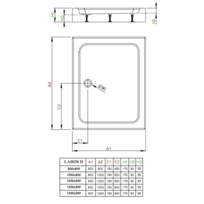 Душовий піддон RADAWAY Laros D Compact 1000х800х170 SLD81017-01