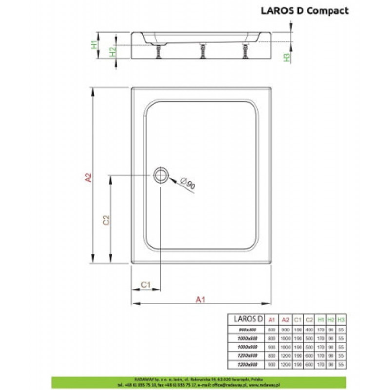 Душовий піддон RADAWAY Laros D Compact 1200х900х170 SLD91217-01