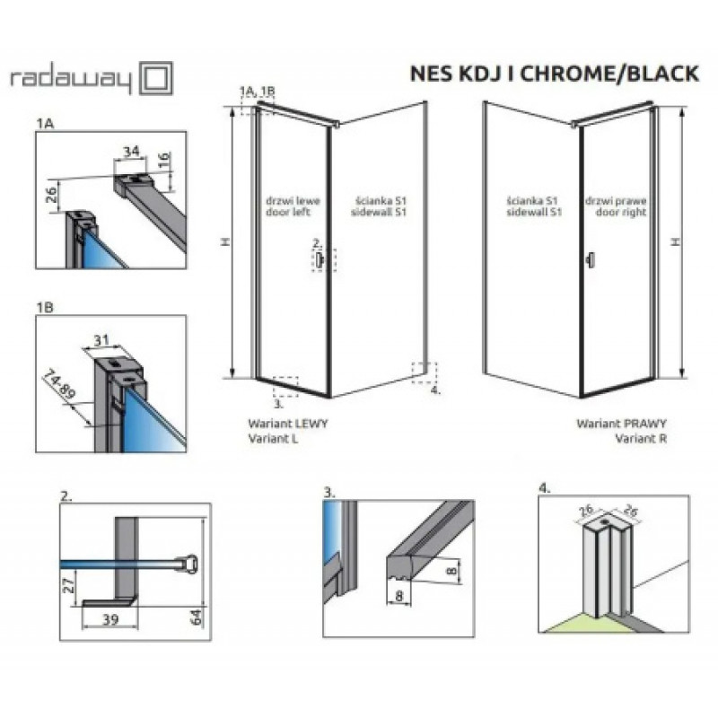 Душова кабіна Radaway NES Black KDJ I 1000х2000 L 10022100-54-01L