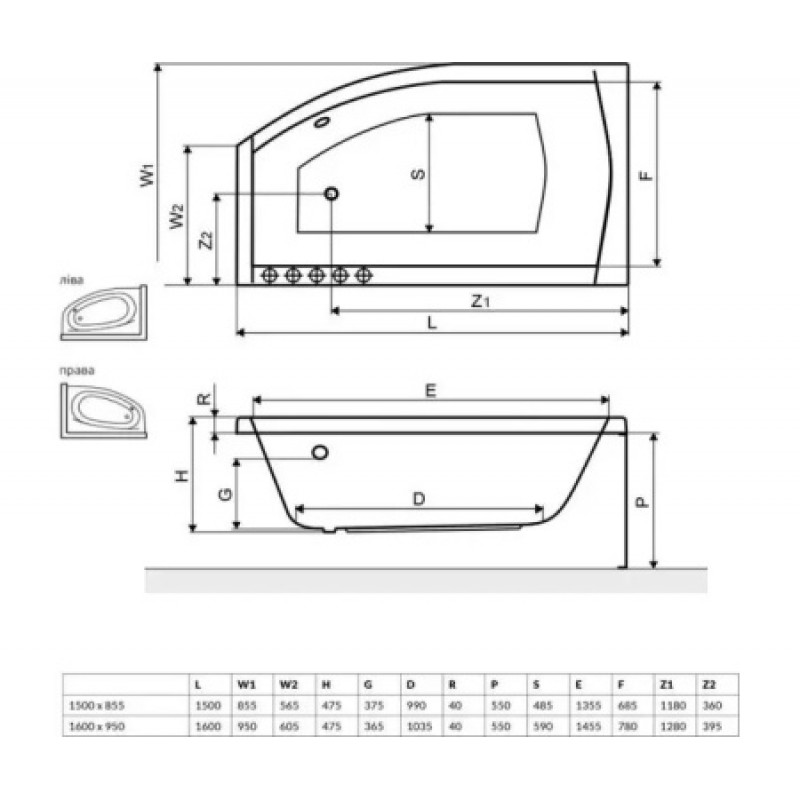 Ванна акриловая RADAWAY SITERA 150x85L