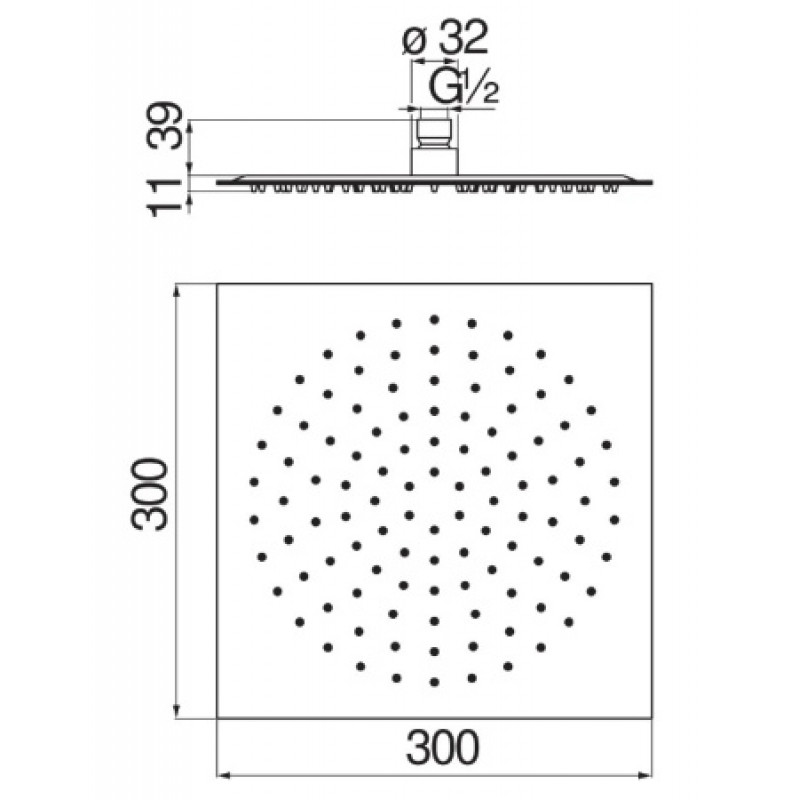 Верхній душ Nobili Components без кронштейна 300x300 мм AD139/118BM