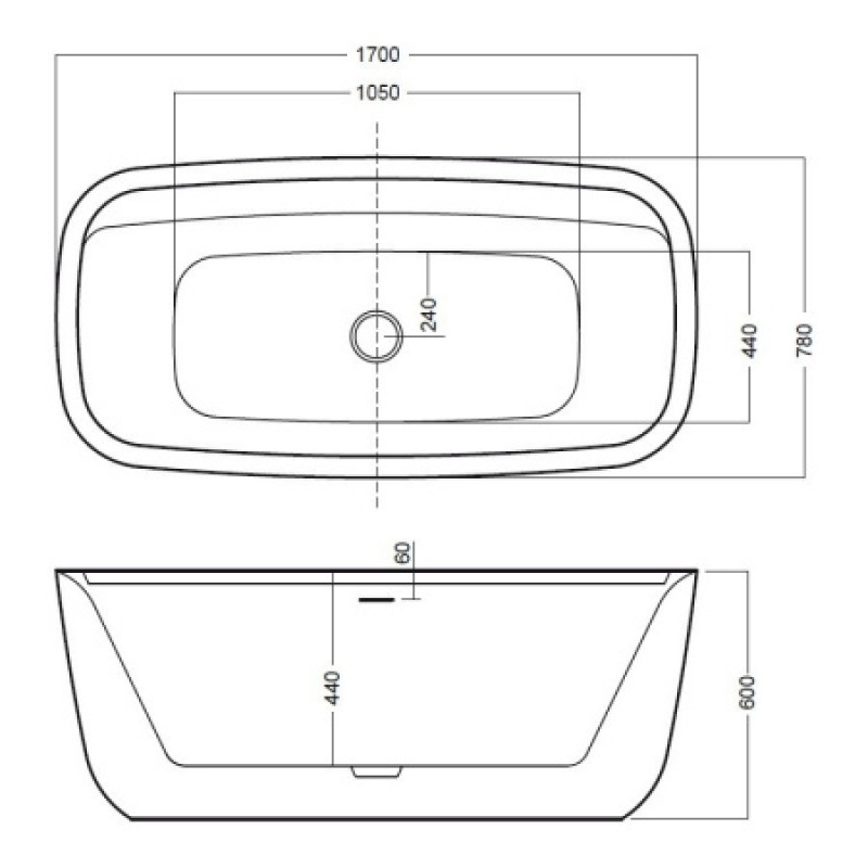 Ванна акрилова Hatria Vasche BT 03 170x78x60 см білий/Cemento 07Y8AH25