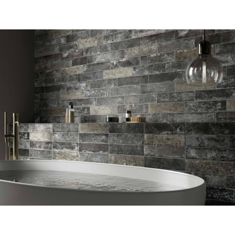 Плитка керамогранитная Dado Ceramica Brik One Fumo Di  Londra 74x310х9мм структурная/матовая BKN006
