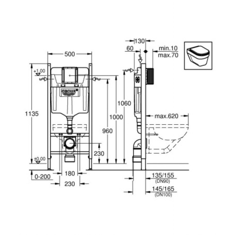 Комплект Grohe SL: инсталляция Grohe SL + клавиша смыва Skate Cosmopolitan + унитаз Selnova с сиденьем Duroplast 38840545333