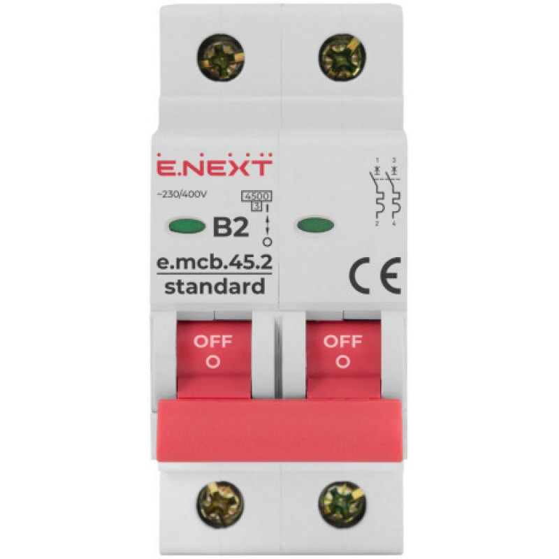 Модульный автоматический выключатель ENEXT emcbstand452B2, 2р, 2А, В, 45кА s001033
