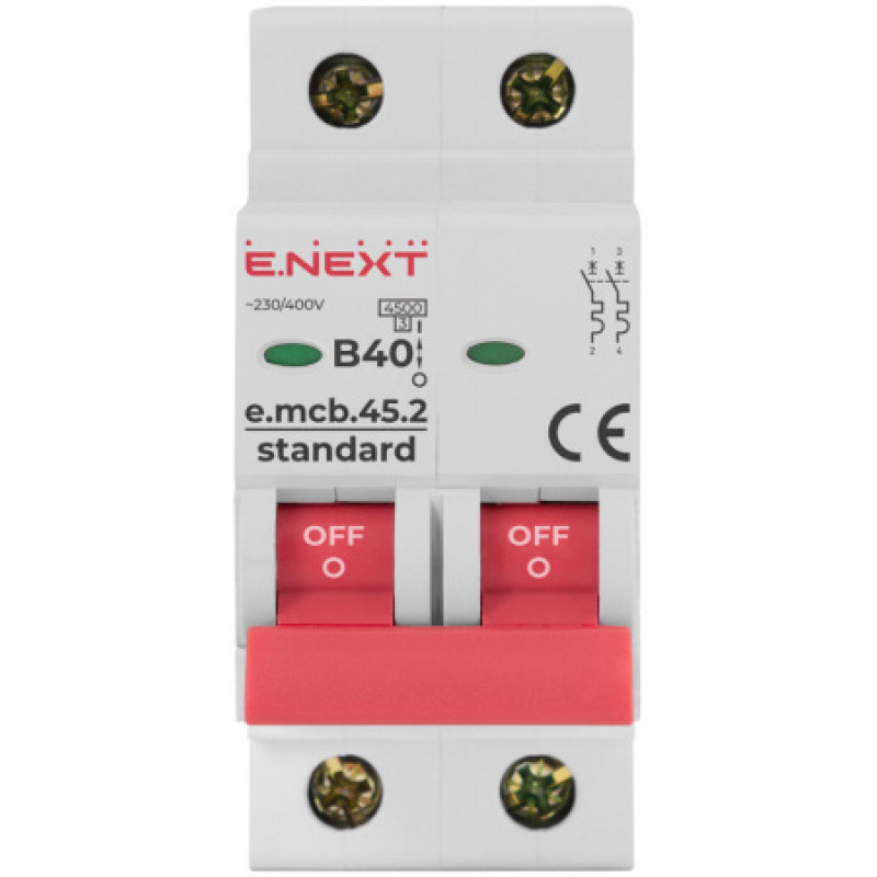 Модульный автоматический выключатель ENEXT emcbstand452B40, 2р, 40А, В, 45кА s001021