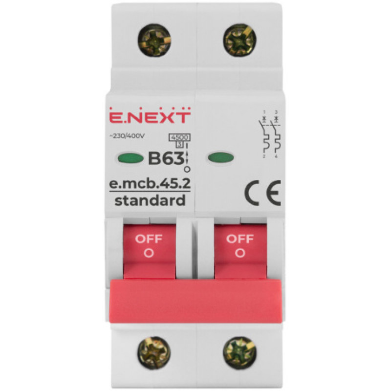 Модульный автоматический выключатель ENEXT emcbstand452B63, 2р, 63А, В, 45кА s001023