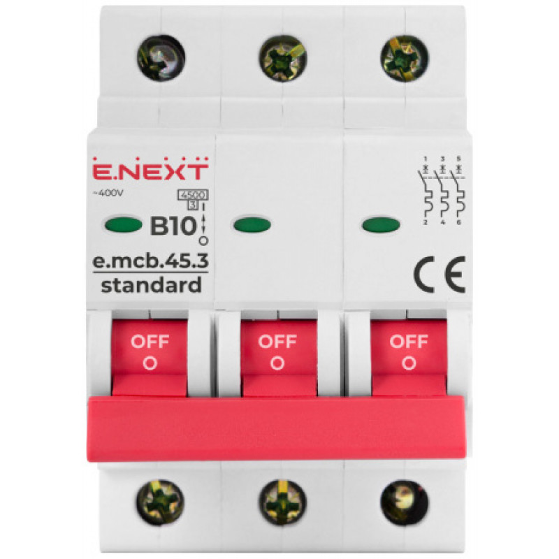 Модульный автоматический выключатель ENEXT emcbstand453B10, 3р, 10А, В, 45кА s001025