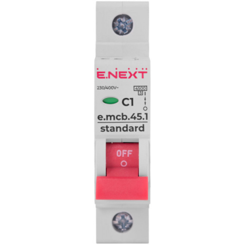 Модульный автоматический выключатель ENEXT emcbstand451C1, 1р, 1А, C, 45кА s002001