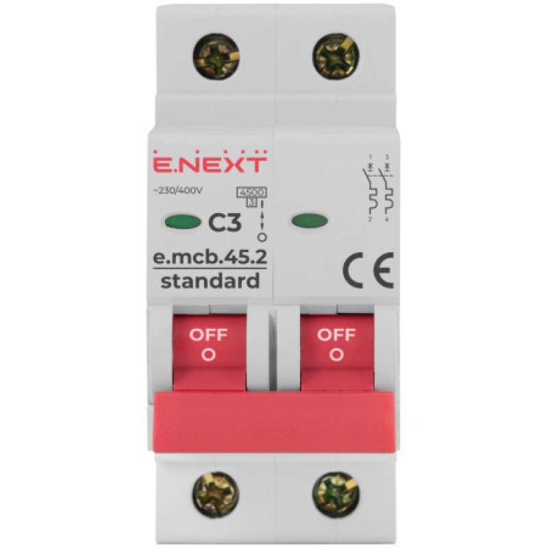 Модульный автоматический выключатель ENEXT emcbstand452C3, 2р, 3А, C, 45кА s002042