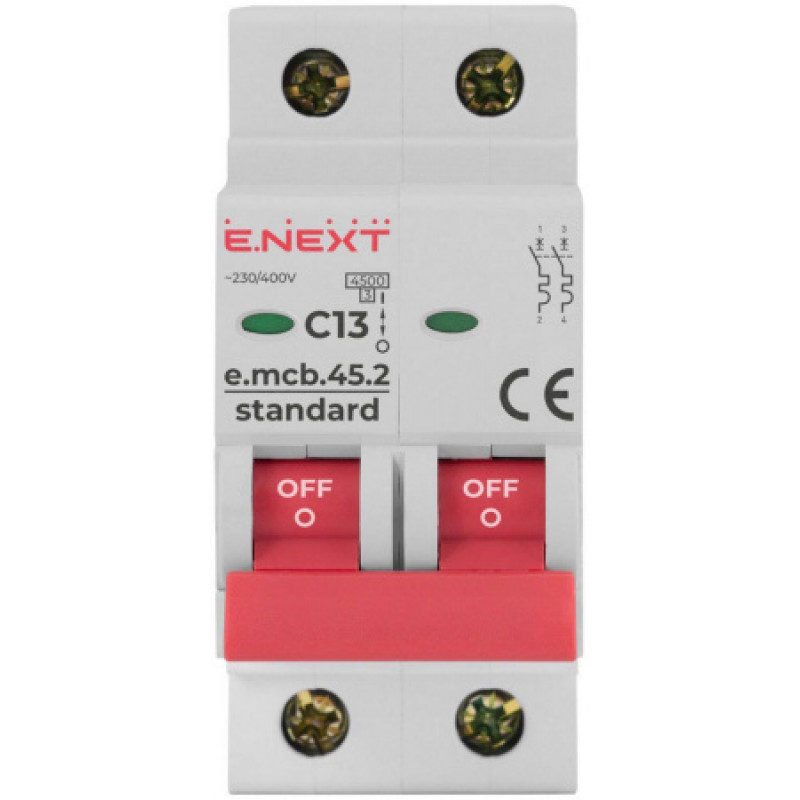 Модульный автоматический выключатель ENEXT emcbstand452C13, 2р, 13А, C, 45кА s002058