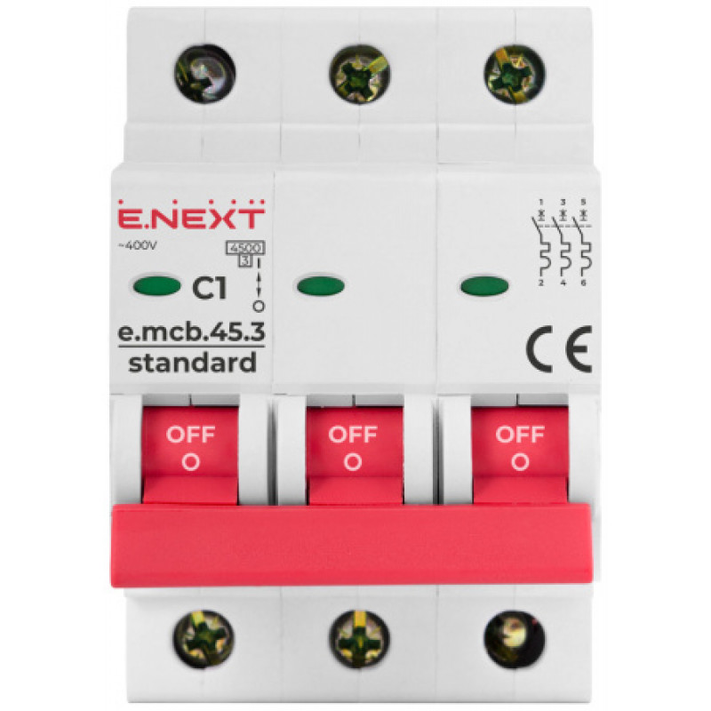 Модульный автоматический выключатель ENEXT emcbstand453C1, 3р, 1А, C, 45кА s002024