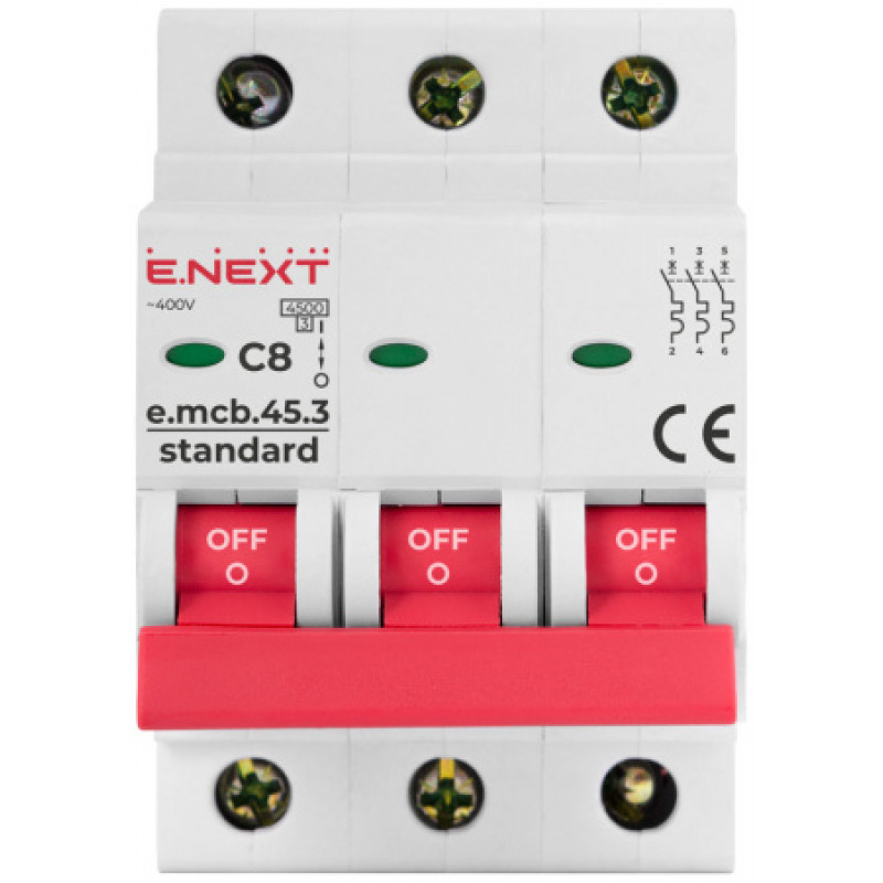 Модульный автоматический выключатель ENEXT emcbstand453C8, 3р, 8А, C, 45кА s002045