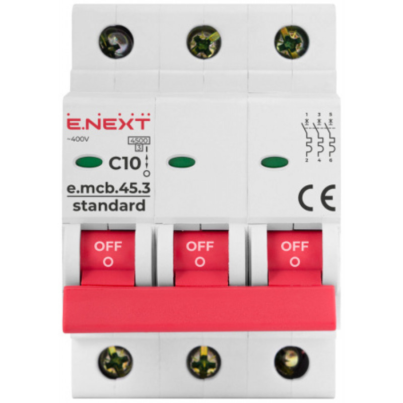 Модульный автоматический выключатель ENEXT emcbstand453C10, 3р, 10А, C, 45кА s002030