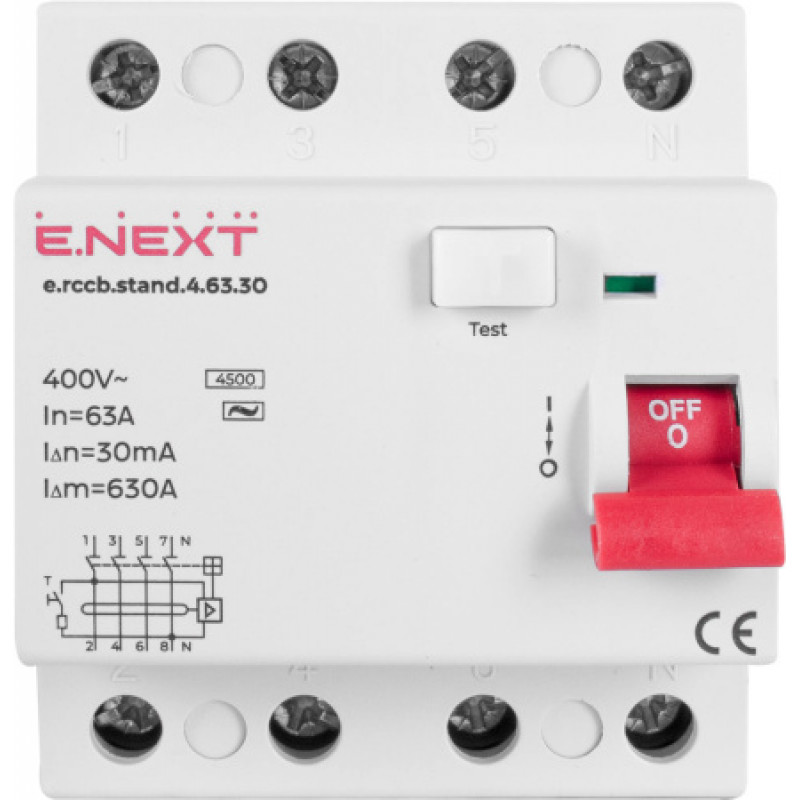 Выключатель дифференциального тока ENEXT 4р 63А 30mA 4,5kA AC S034005