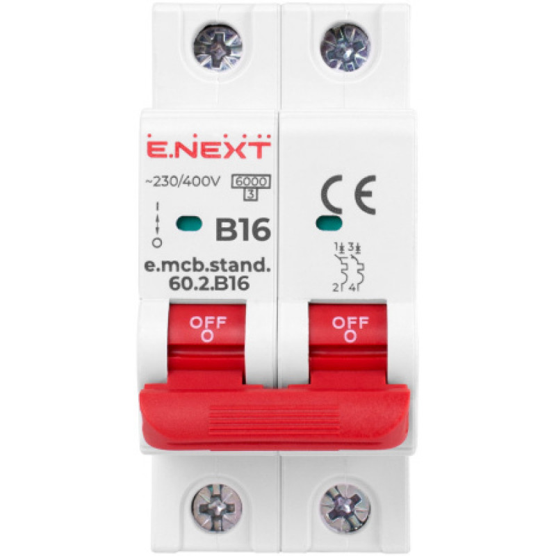 Модульный автоматический выключатель ENEXT emcbstand602B16, 2р, 16А, B, 6кА s001117