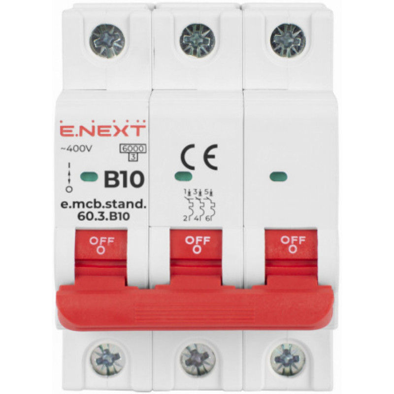 Модульный автоматический выключатель ENEXT emcbstand603B10, 3р, 10А, B, 6кА s001125