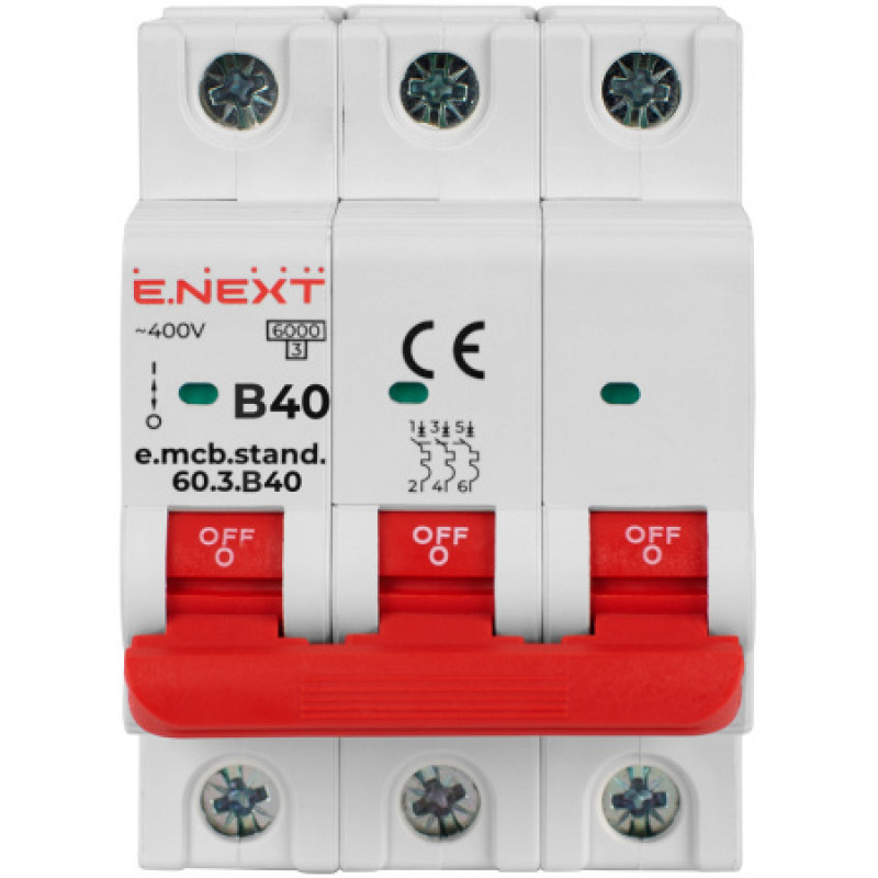 Модульный автоматический выключатель ENEXT emcbstand603B40, 3р, 40А, B, 6кА s001130