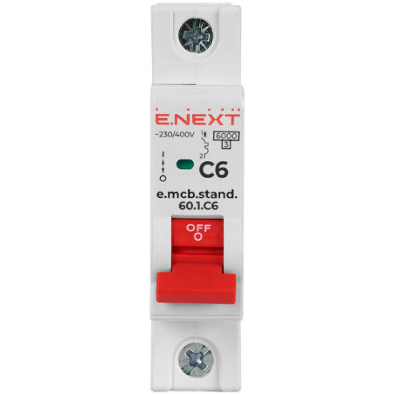 Модульный автоматический выключатель ENEXT emcbstand601C6, 1р, 6А, C, 6кА s002106