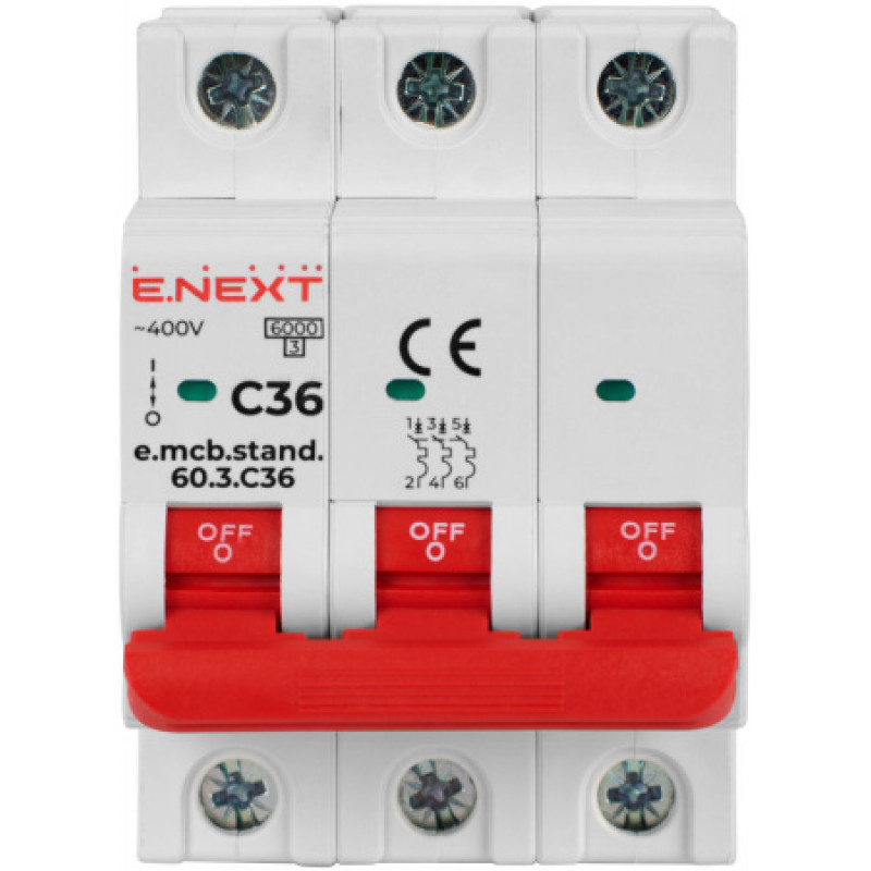 Модульный автоматический выключатель ENEXT emcbstand603C36, 3р, 36А, C, 6кА s002164