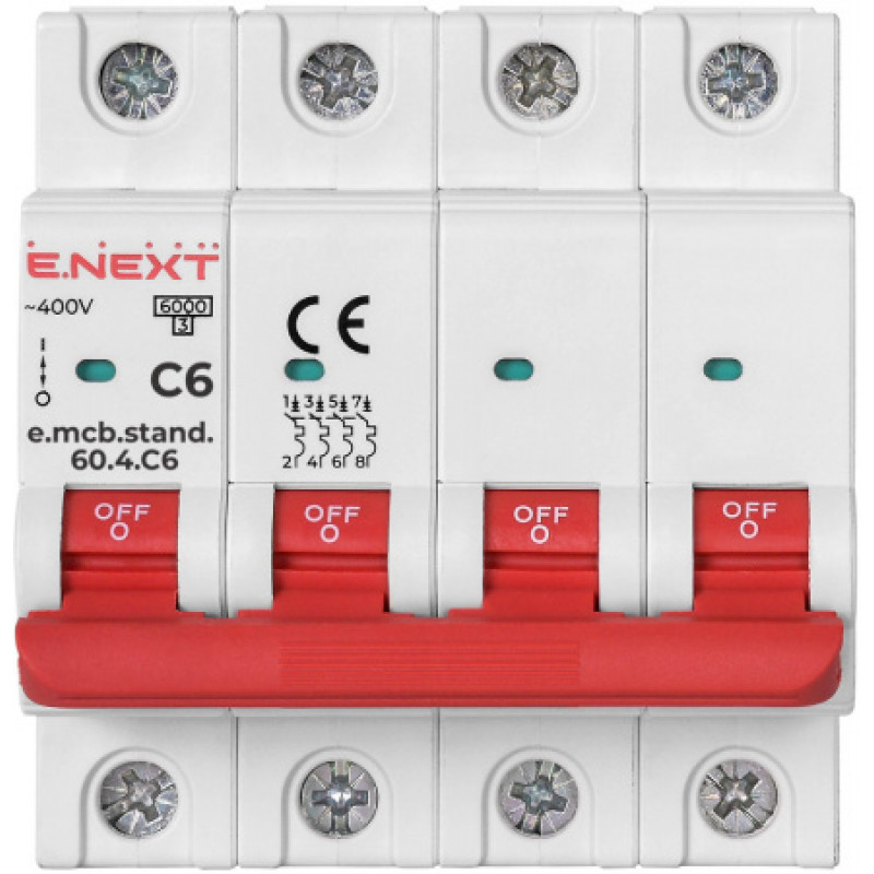 Модульный автоматический выключатель ENEXT emcbstand604C6, 4р, 6А, C, 6кА s002160