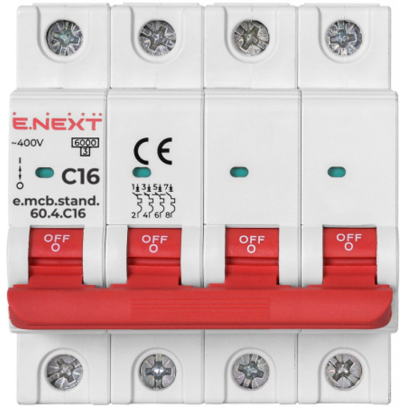 Модульный автоматический выключатель ENEXT emcbstand604C16, 4р, 16А, C, 6кА s002147