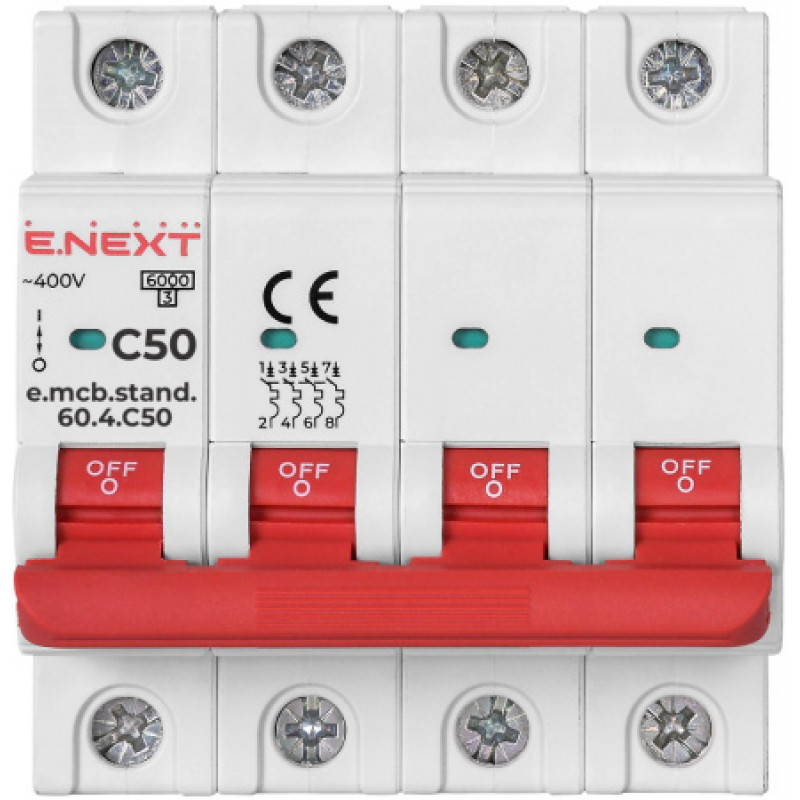 Модульный автоматический выключатель ENEXT emcbstand604C50, 4р, 50А, C, 6кА s002152