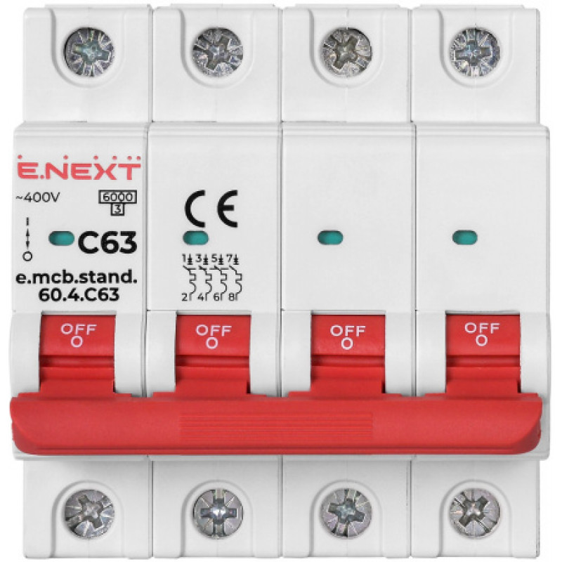 Модульный автоматический выключатель ENEXT emcbstand604C63, 4р, 63А, C, 6кА s002153