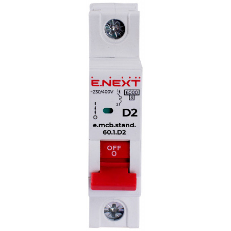 Модульный автоматический выключатель ENEXT emcbstand601D2, 1р, 2А, D, 6кА s026102