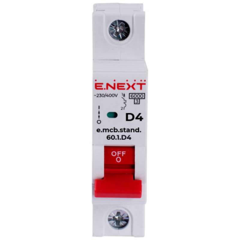 Модульный автоматический выключатель ENEXT emcbstand601D4, 1р, 4А, D, 6кА s026104
