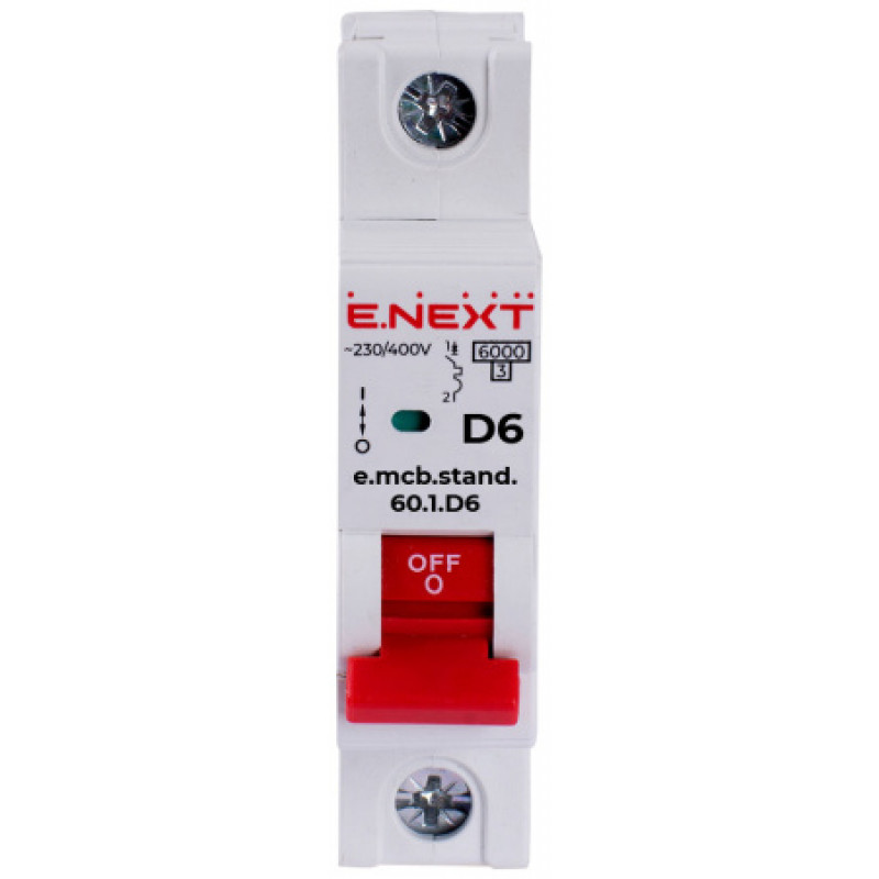 Модульный автоматический выключатель ENEXT emcbstand601D6, 1р, 6А, D, 6кА s026106