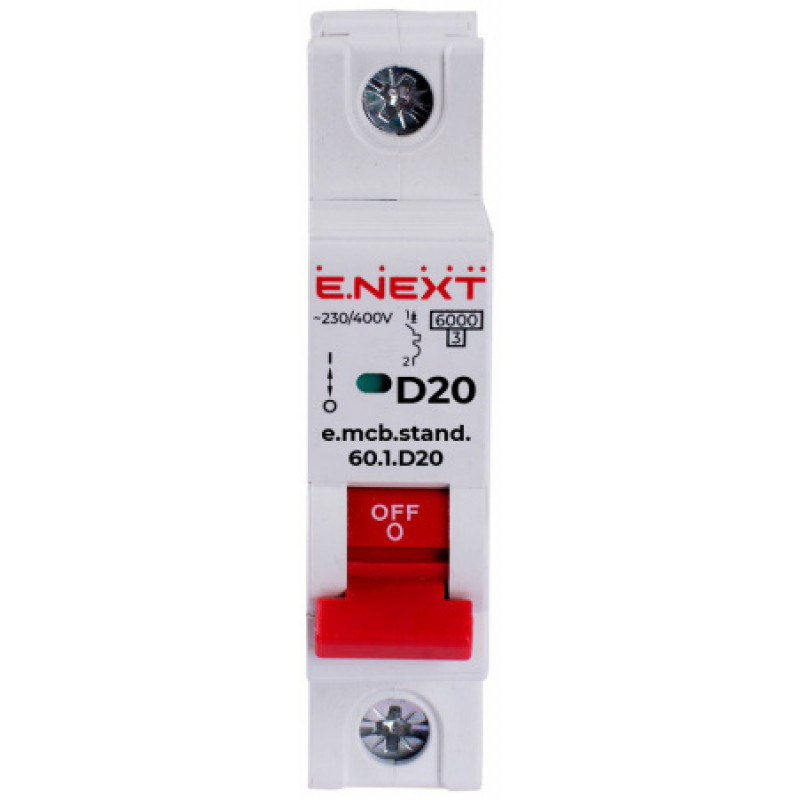 Модульный автоматический выключатель ENEXT emcbstand601D20, 1р, 20А, D, 6кА s026111