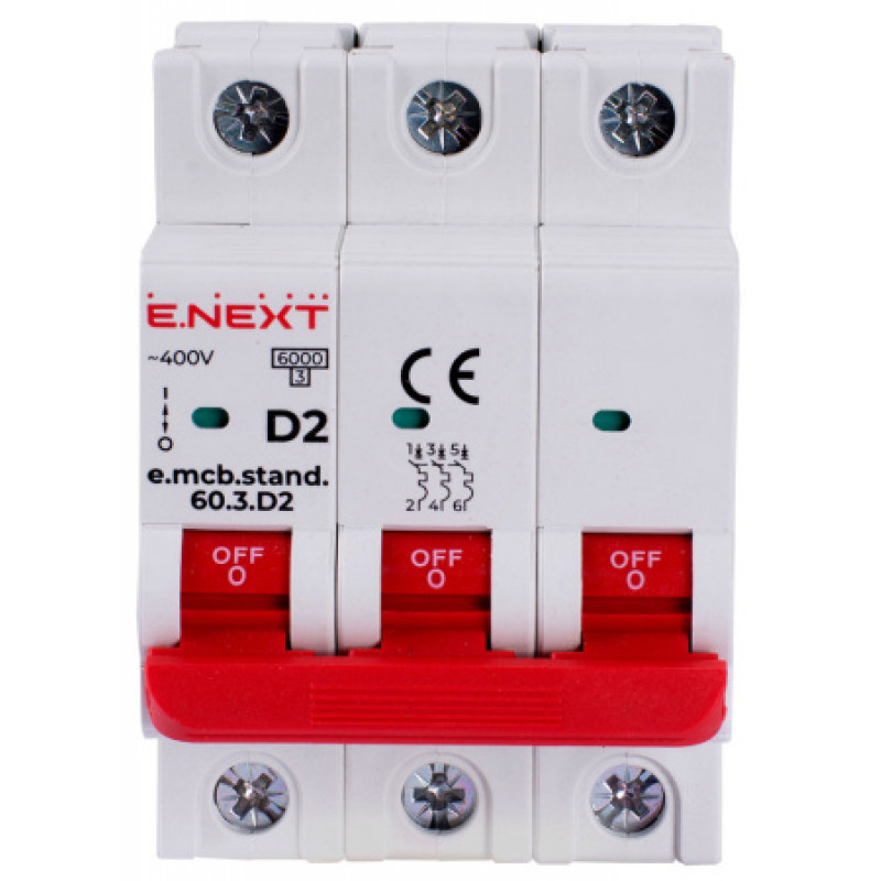 Модульный автоматический выключатель ENEXT emcbstand603D2, 3р, 2А, D, 6кА s026134