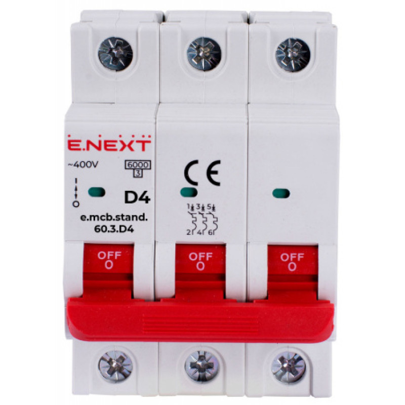 Модульный автоматический выключатель ENEXT emcbstand603D4, 3р, 4А, D, 6кА s026136