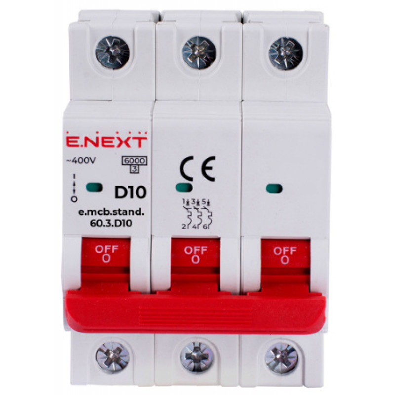 Модульный автоматический выключатель ENEXT emcbstand603D10, 3р, 10А, D, 6кА s026140
