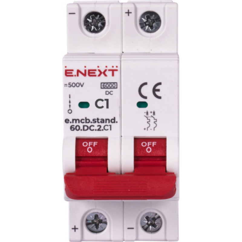 Модульный автоматический выключатель ENEXT emcbstand60DC2C1, 2р, 1А, C, 6кА, DC s081013