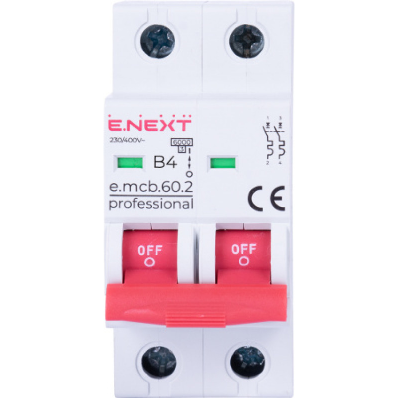 Модульный автоматический выключатель ENEXT emcbpro602B 4 new, 2р, 4А, В, 6кА, new p041035