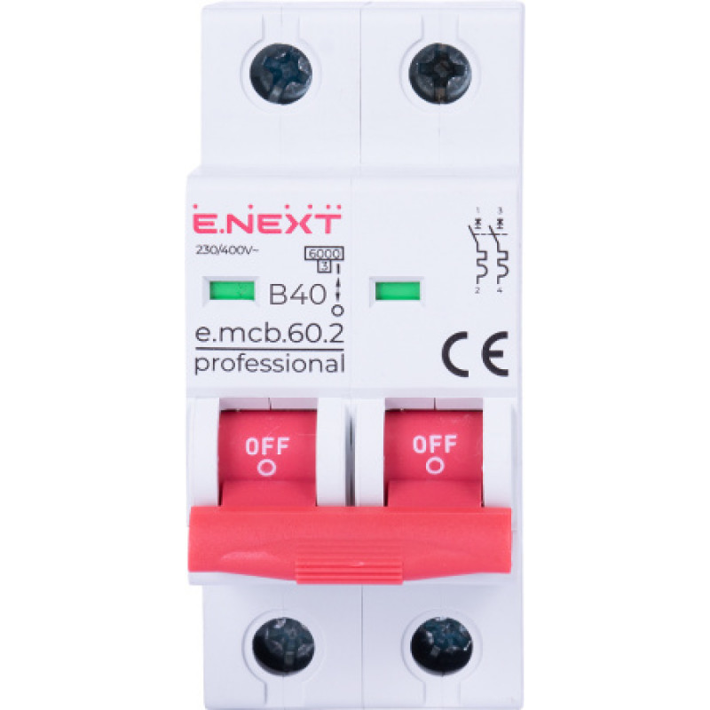 Модульный автоматический выключатель ENEXT emcbpro602B 40 new, 2р, 40А, В, 6кА, new p041021