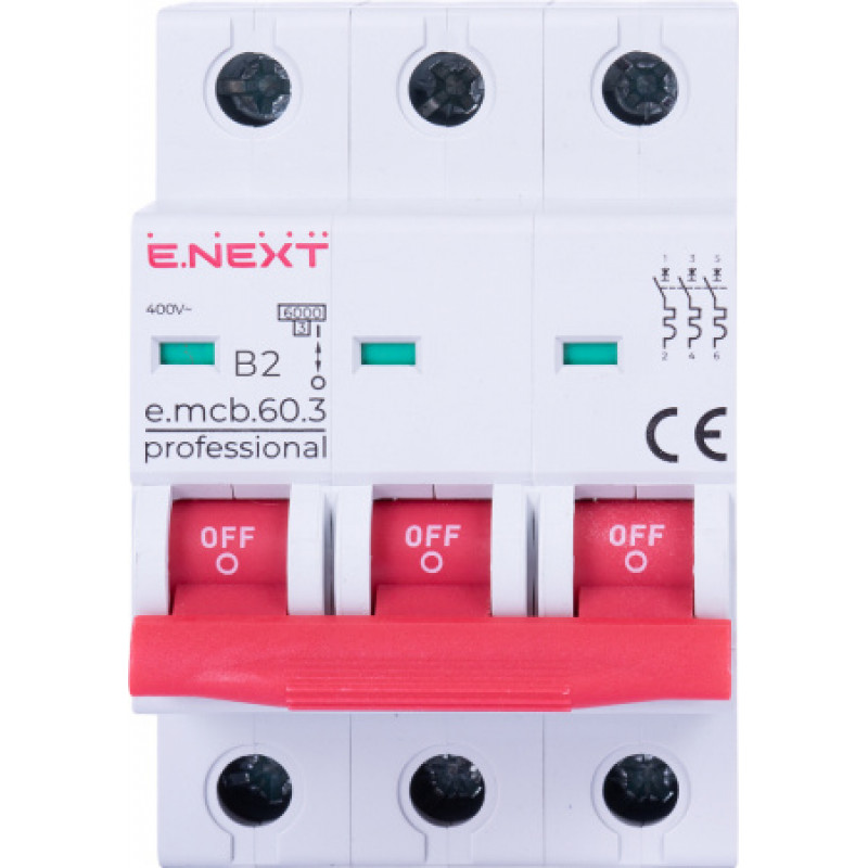 Модульный автоматический выключатель ENEXT emcbpro603B 2 new, 3р, 2А, В, 6кА, new p041037