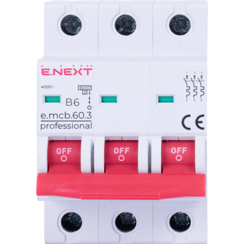 Модульный автоматический выключатель ENEXT emcbpro603B 6 new, 3р, 6А, В, 6кА, new p041024