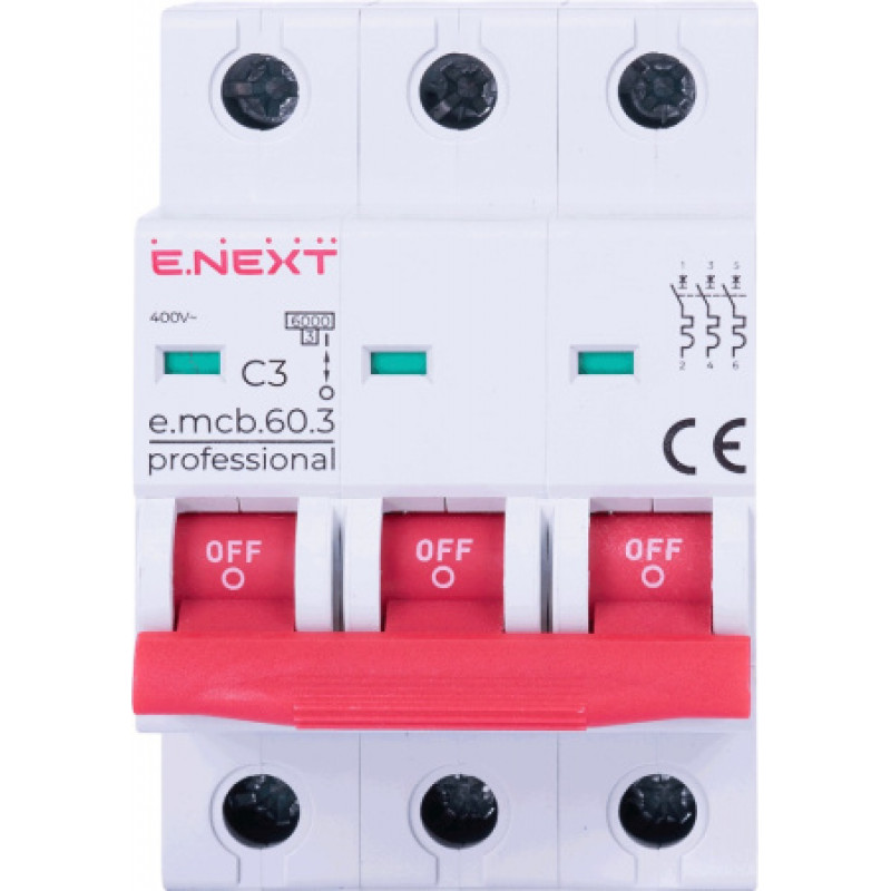 Модульный автоматический выключатель ENEXT emcbpro603C 3 new, 3р, 3А, C, 6кА new p042026