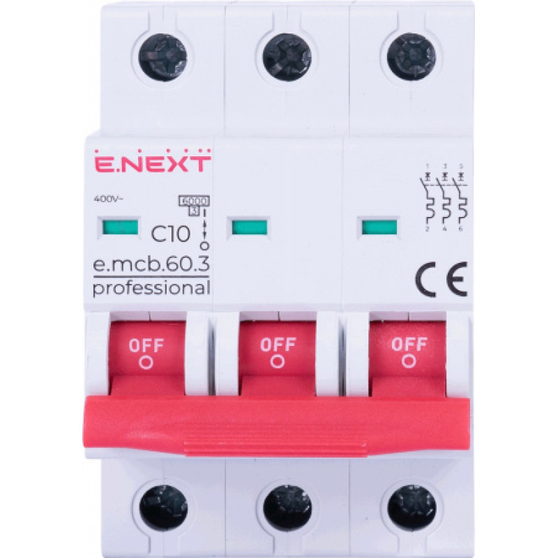 Модульный автоматический выключатель ENEXT emcbpro603C 10 new, 3р, 10А, C, 6кА new p042030