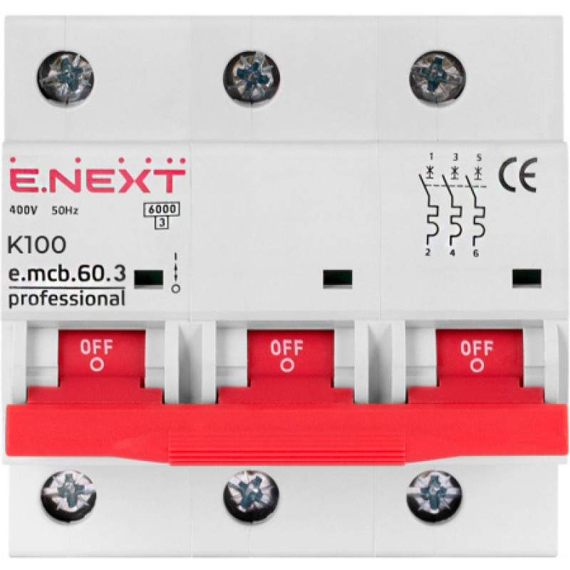 Модульный автоматический выключатель ENEXT emcbpro603K 100 new, 3р, 100А, K, 6кА new p0430007