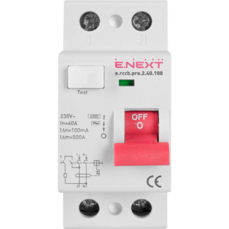 Выключатель дифференциального тока ENEXT erccbpro240100, 2р, 40А, 100мА P003009