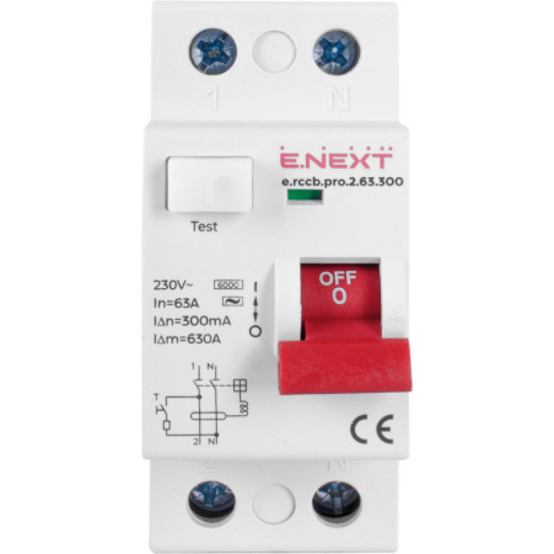 Выключатель дифференциального тока ENEXT erccbpro263300, 2р, 63А, 300мА P003015
