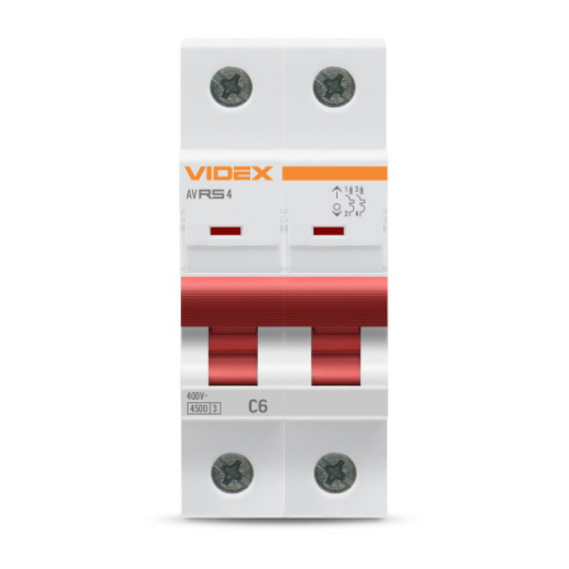 Автоматический выключатель Videx Resist RS4 2п 6А С 45кА VF-RS4-AV2C06 серый